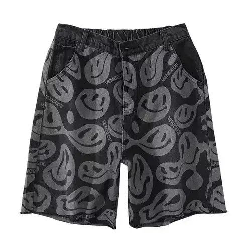 Japanese Brand 20SS Indigo Union Japan Black Smiley Face Shorts Size US 31 - 4 Thumbnail