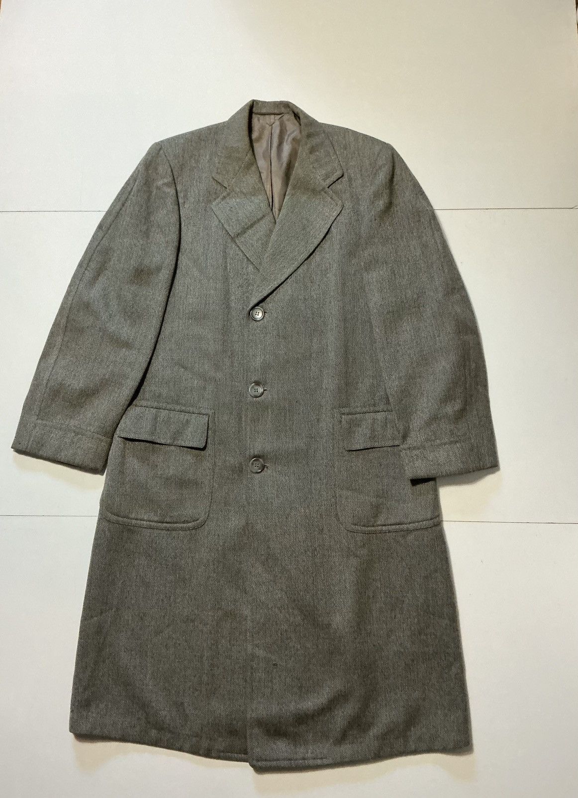 Vintage Vintage 50s 60s Hutzler Brothers Herringbone Wool Overcoat Size US S / EU 44-46 / 1 - 1 Thumbnail