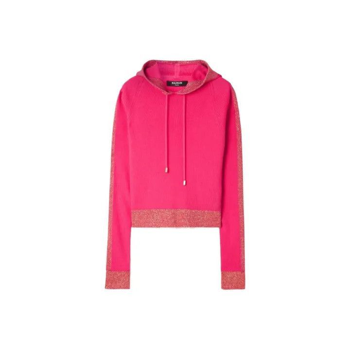 Balmain Balmain Pink Hooded Long Sleeve Knit Top -2507 Size M / US 6-8 / IT 42-44 - 1 Thumbnail