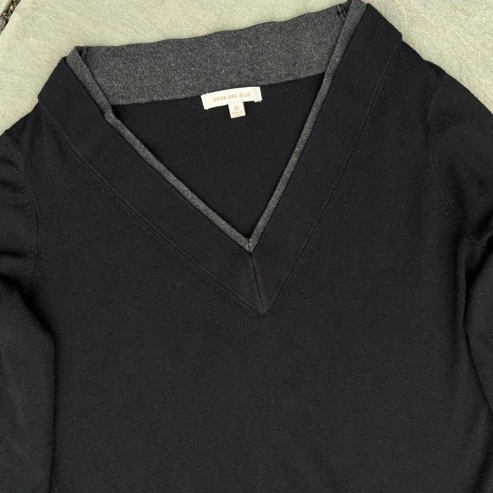 Other Black V-neck 2-tone Collar/Cuff Sweater Size XS / US 0-2 / IT 36-38 - 2 Thumbnail