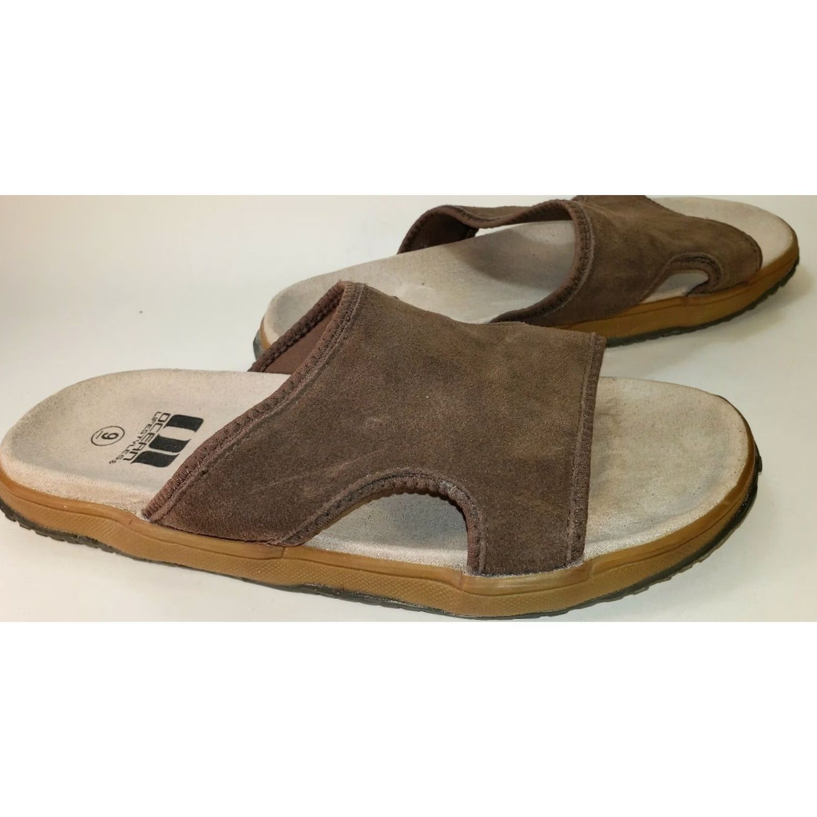 Vintage Ocean Lifestyles Slide Sandal Men 9M Brown Suede Upper Cushy Shaped Cushioned Arch Support Slip-On Casual Shoes Mens Brown Suede Slide 9M Size ONE SIZE - 5 Thumbnail