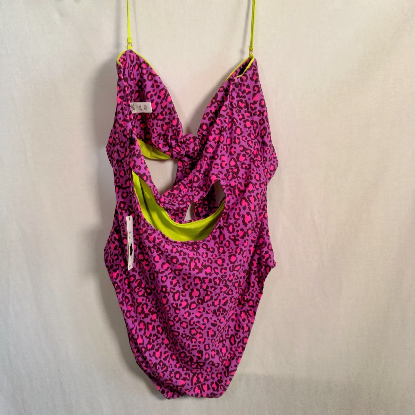 BCBGeneration BCBGGeneration Bathing Suit One Piece XL Purple Cat Print Neon Bandeau Size XL / US 12-14 / IT 48-50 - 4 Thumbnail