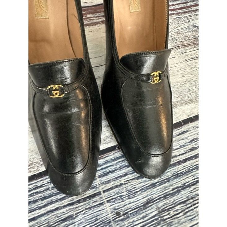 Gucci Vintage Gucci Black Leather Mid-Heel Pumps with Gold Monogra Size US 6.5 / IT 36.5 - 3 Thumbnail