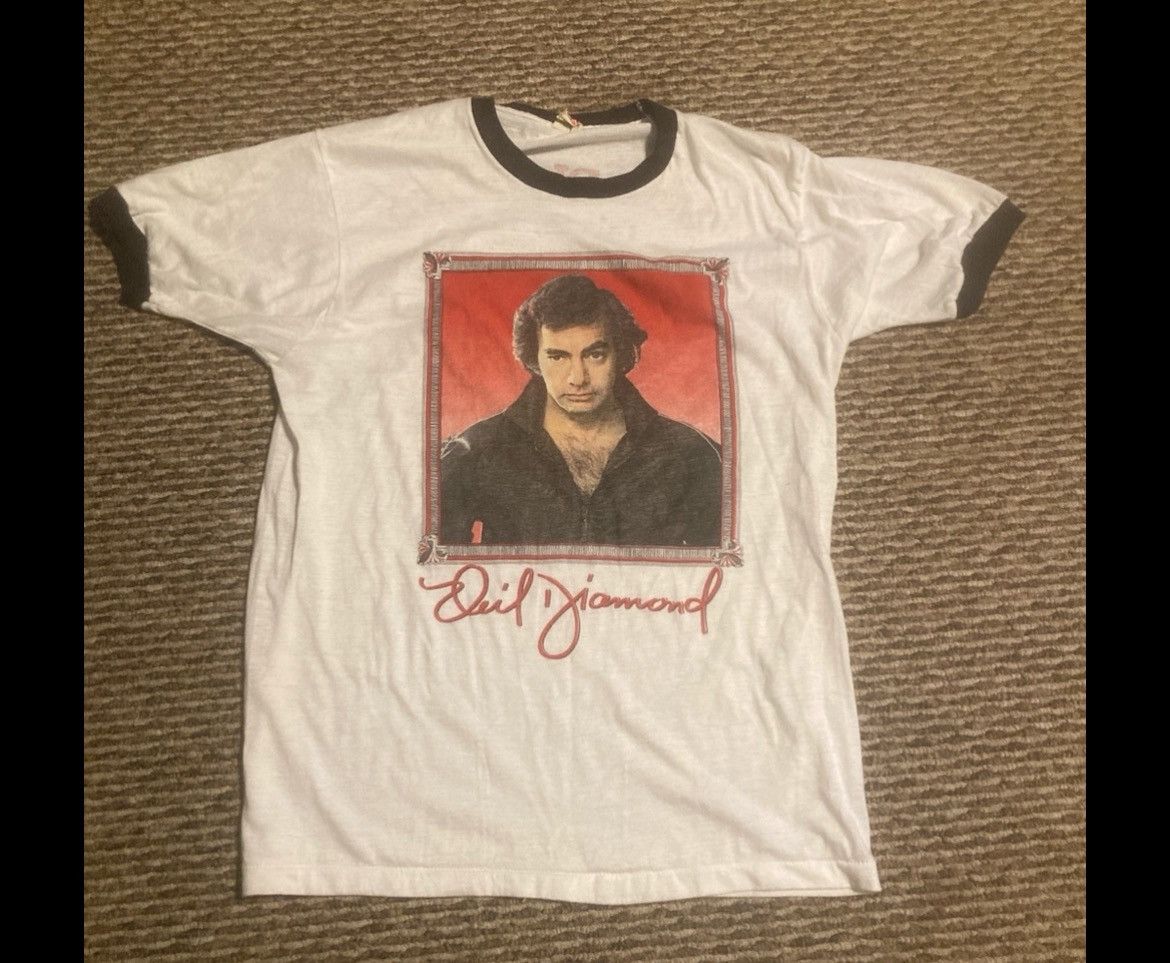 True Vintage Neil Diamond Concert Screen Stars Ringer Tee