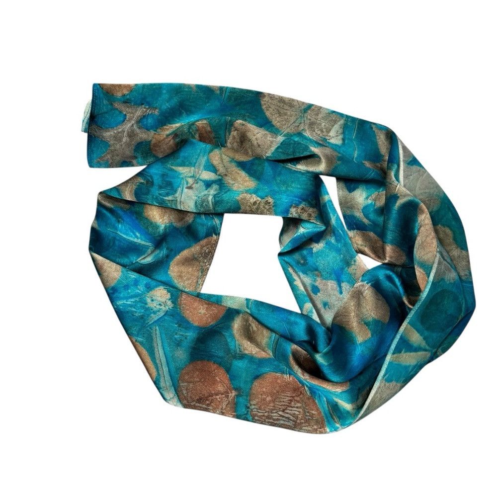 Other New 100% Silk Hand Dyed Leaves Ecoprint Rectangle Scarf 11' Size ONE SIZE - 4 Thumbnail