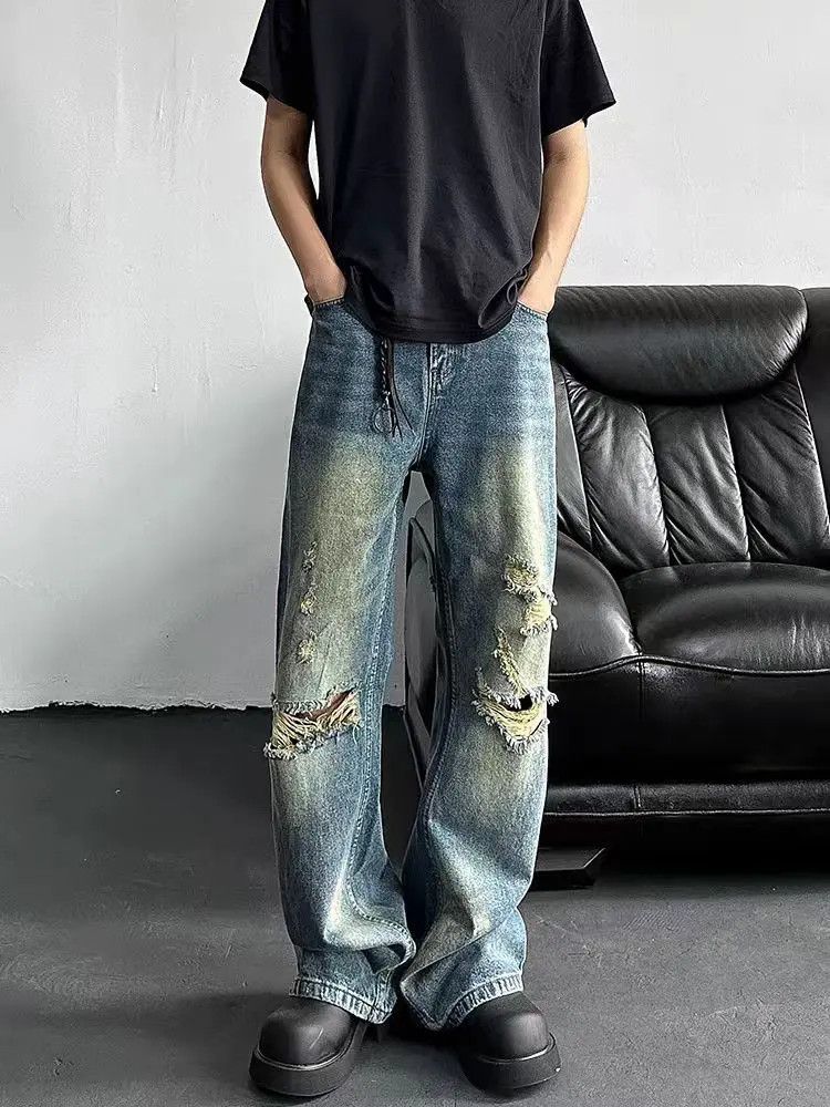 Designer × Japanese Brand Washed and worn-in ripped straight-leg jeans Size US 32 / EU 48 - 2 Thumbnail