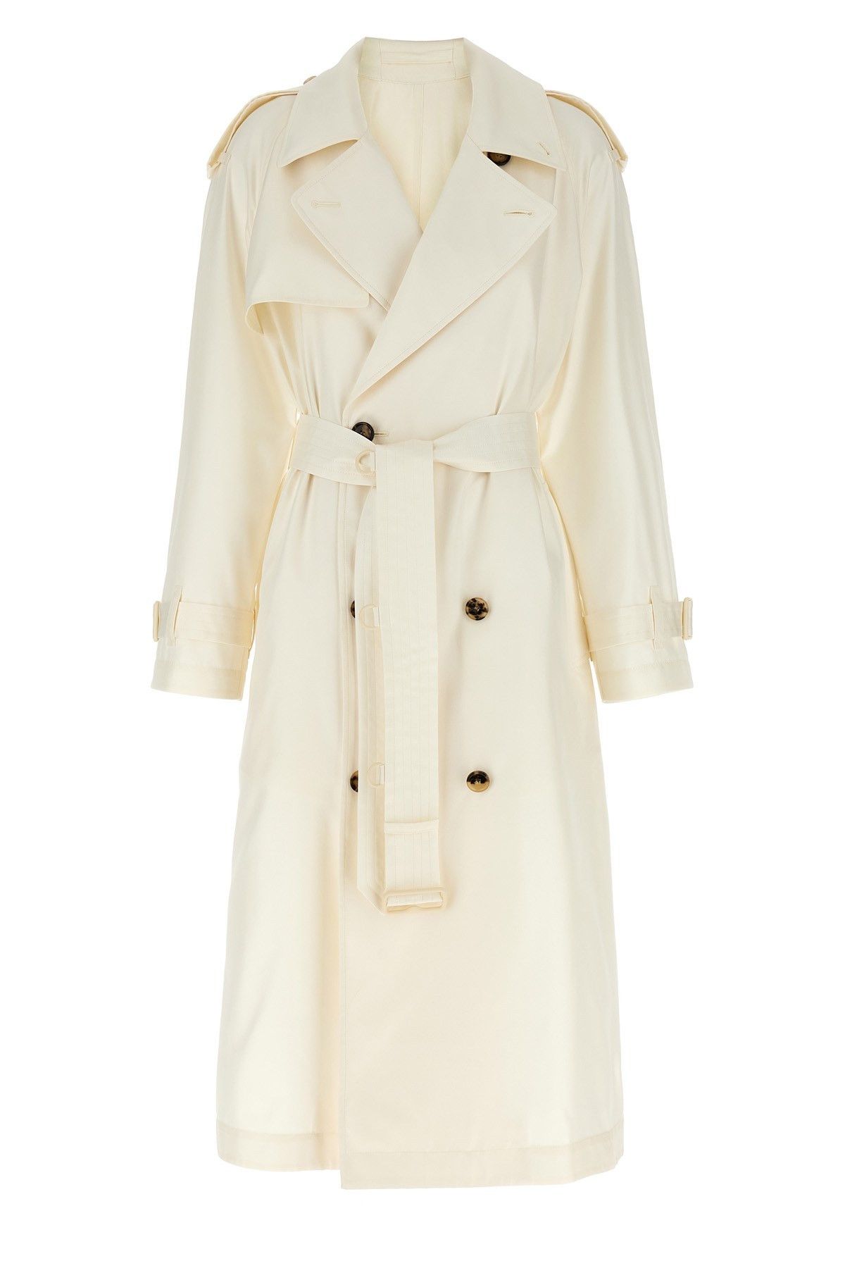image of Burberry Silk Maxi Trench Coat in White, Women's (Size XS)