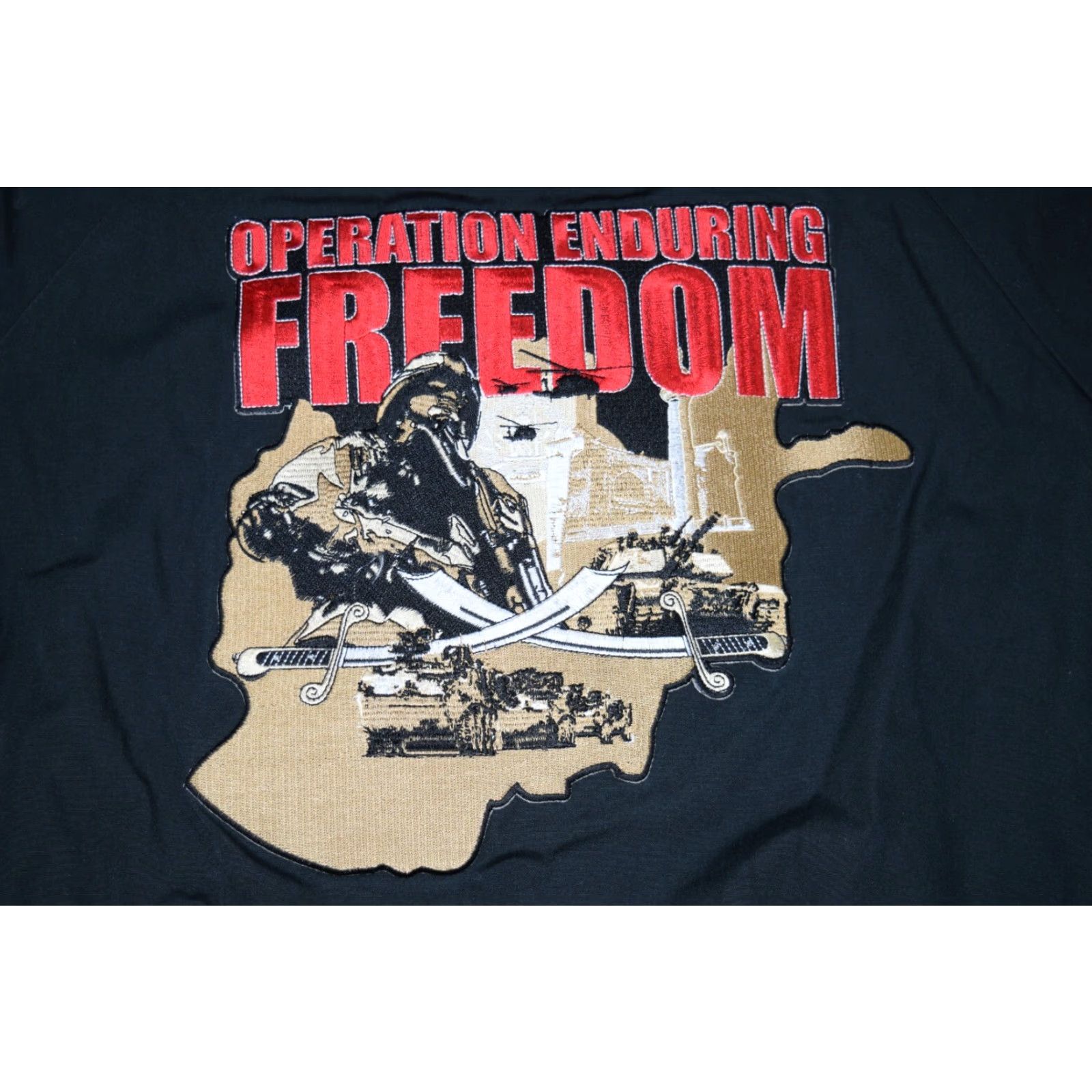 Vintage VINTAGE OPERATION ENDURING FREEDOM AFGHANISTAN MILITARY BOMBER JACKET AUBURN XL BLACK MEN Bomber Jacket MILITARY USA Patch 2001 Size US XL / EU 56 / 4 - 6 Thumbnail