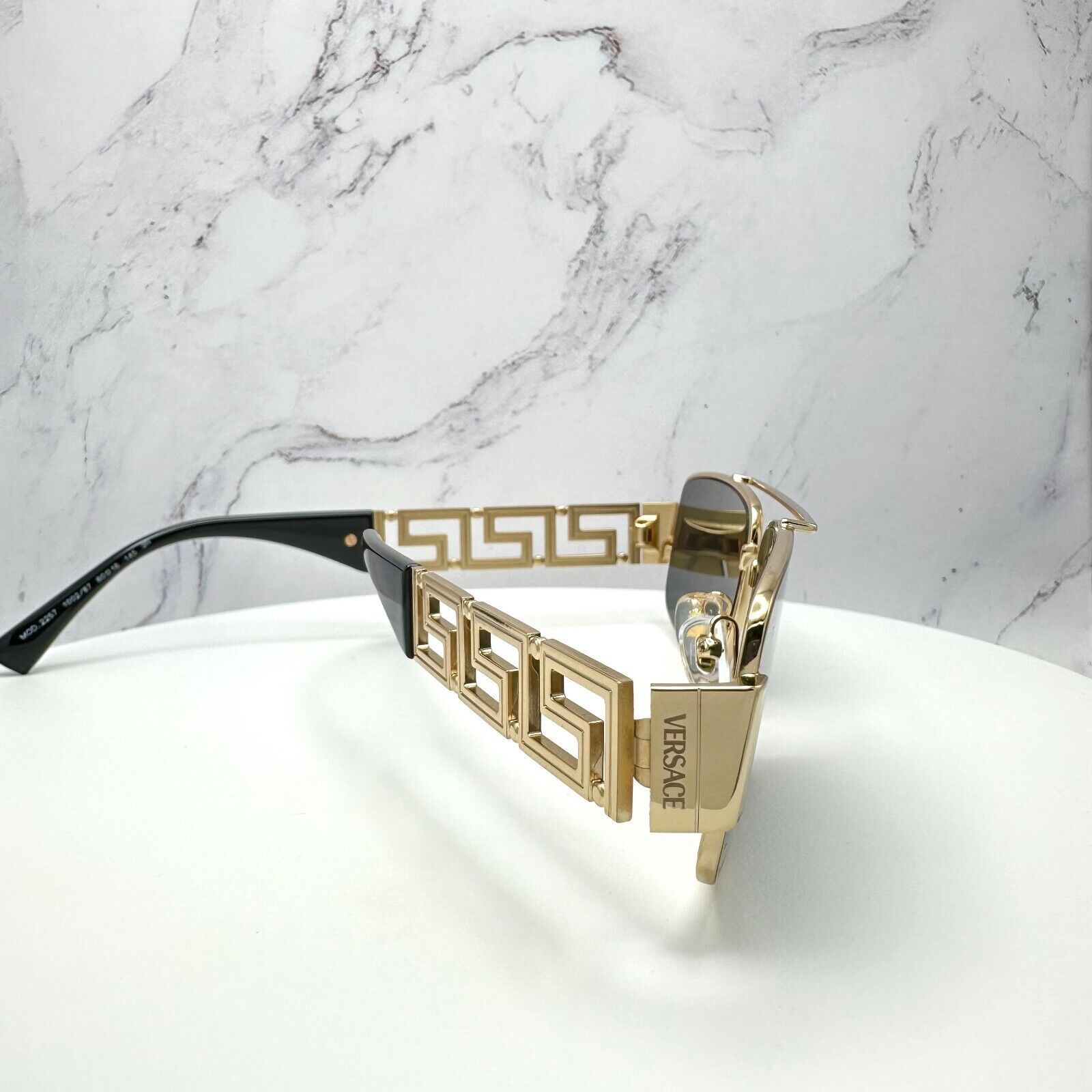 Versace Versace Sunglasses Gold Rectangle Metal Logo Black Retro Size ONE SIZE - 11 Thumbnail