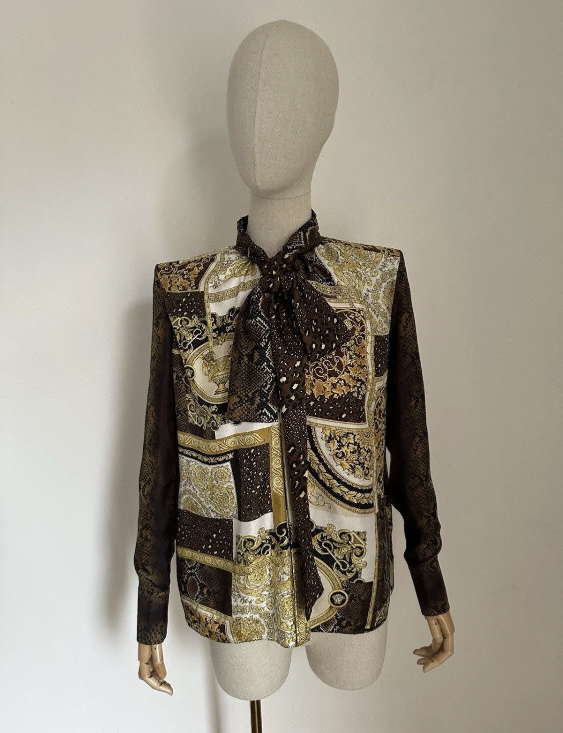 Versace Iconic Baroque Ascot Blouse Silk Size IT38!, image size:1125x1465