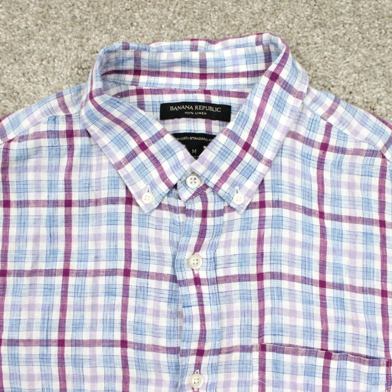 Banana Republic Banana Republic Shirt Mens Medium Red/Blue 100% Linen L/S Button-Up Plaid Casual Preppy Vintage: No, Regular Fit? Size US M / EU 48-50 / 2 - 6 Thumbnail