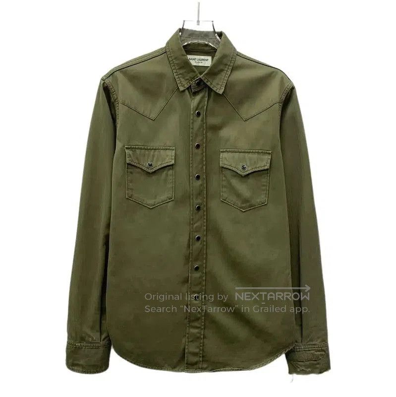 Yves Saint Laurent Saint Laurent Military Green Cotton Shirt . Size S / US 4 / IT 40 - 1 Thumbnail
