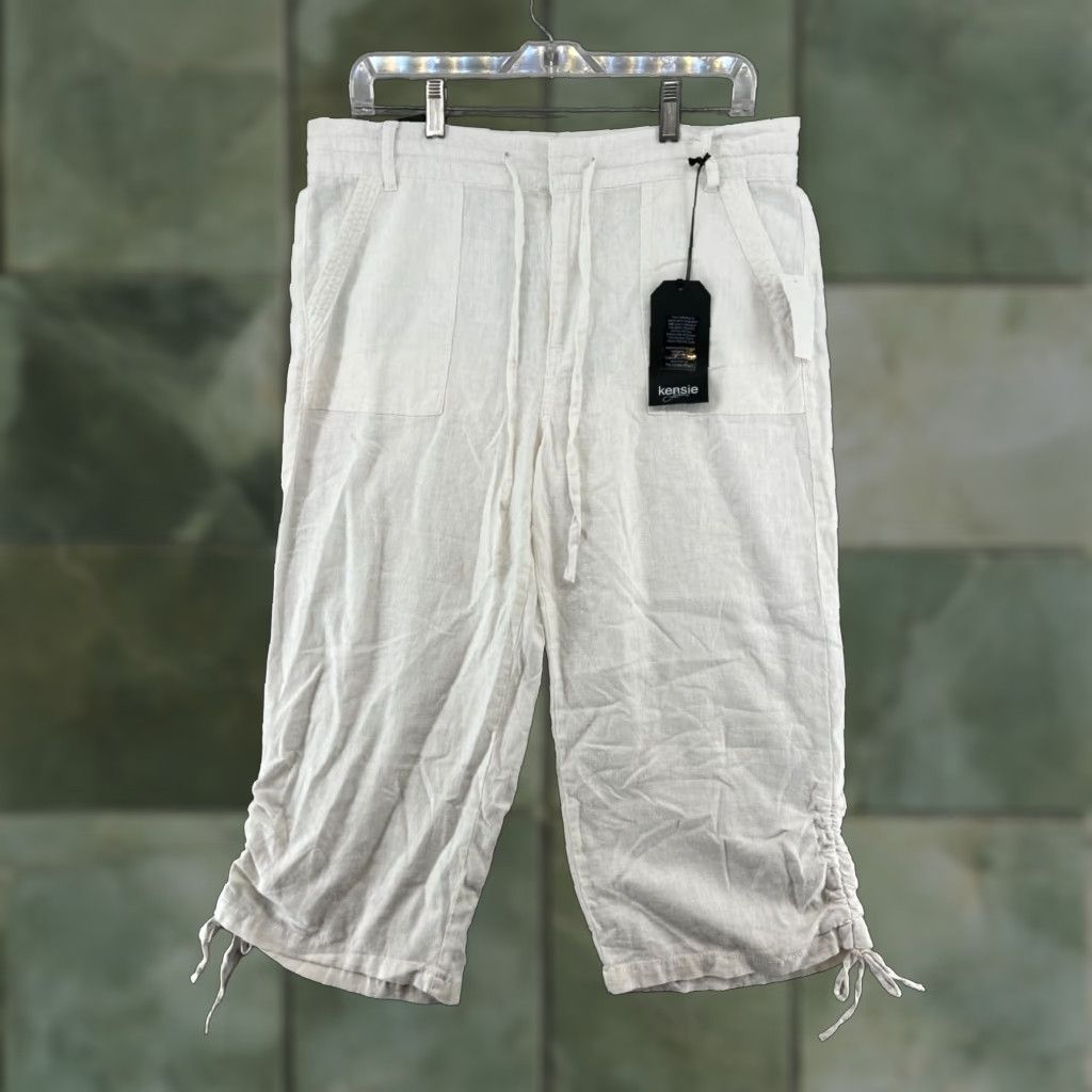 Vintage Kensie Girl White Linen Capri Pants Womens Size 10 Straight Leg Adjustable Waist Beach Style Size 32" / US 10 / IT 46 - 1 Thumbnail