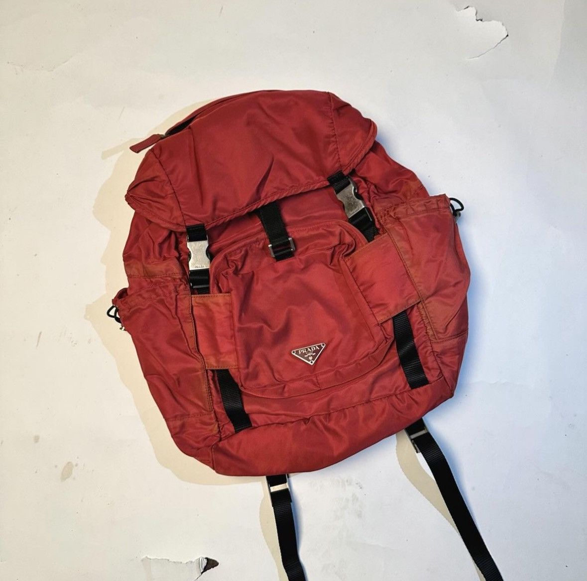 image of Prada 2 Piece Backpack Zaino In Tessuto in Red, Men's