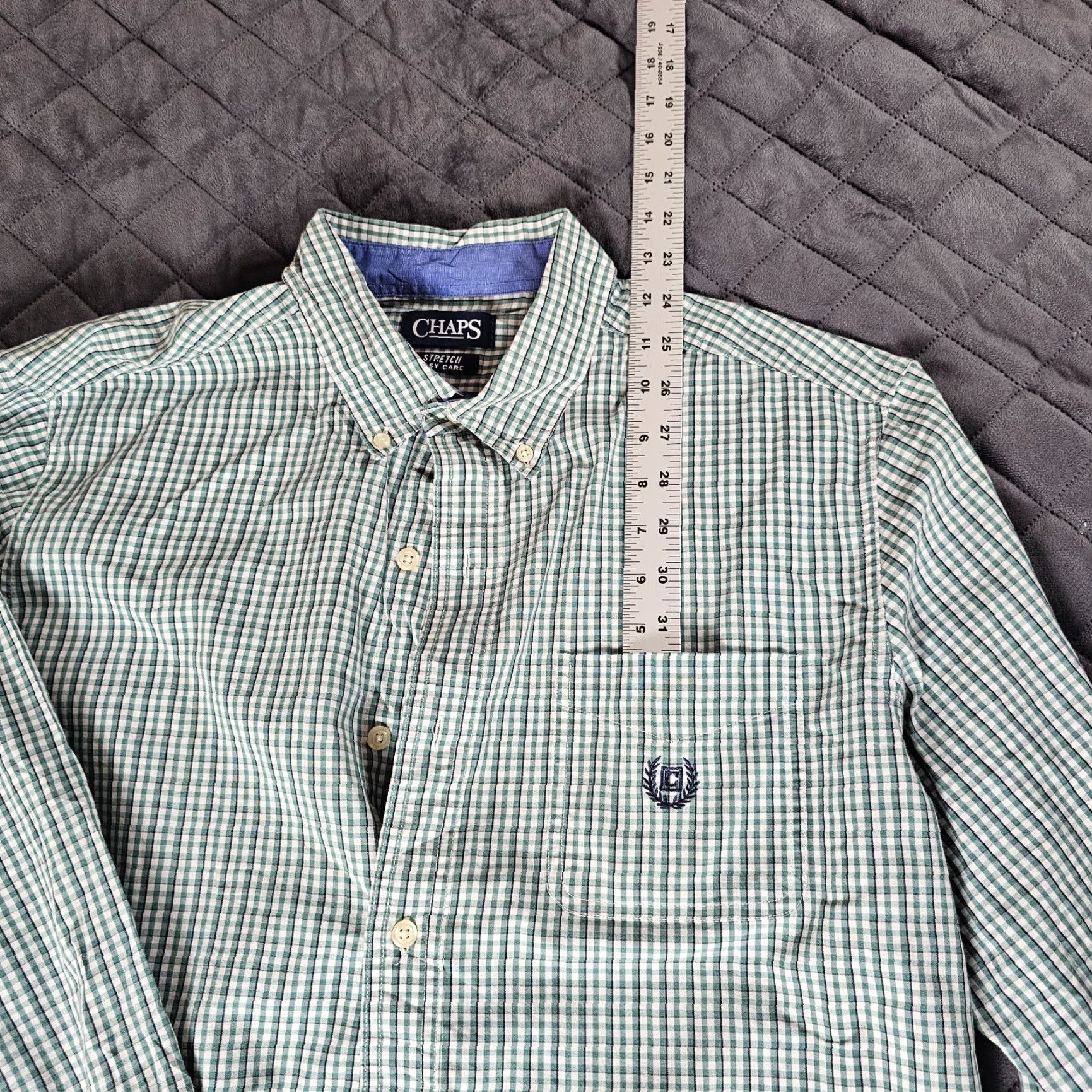 Chaps Chaps Button-Up Shirt Men L Green Long Sleeve Check Pattern Stretch Casual Formal Business Workwear Size US L / EU 52-54 / 3 - 4 Thumbnail