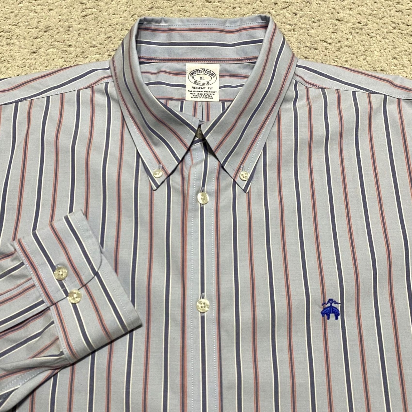 Brooks Brothers Brooks Brothers Shirt Blue Striped Button Down Long Sleeve Supima Cotton Mens XL Size US XL / EU 56 / 4 - 5 Thumbnail