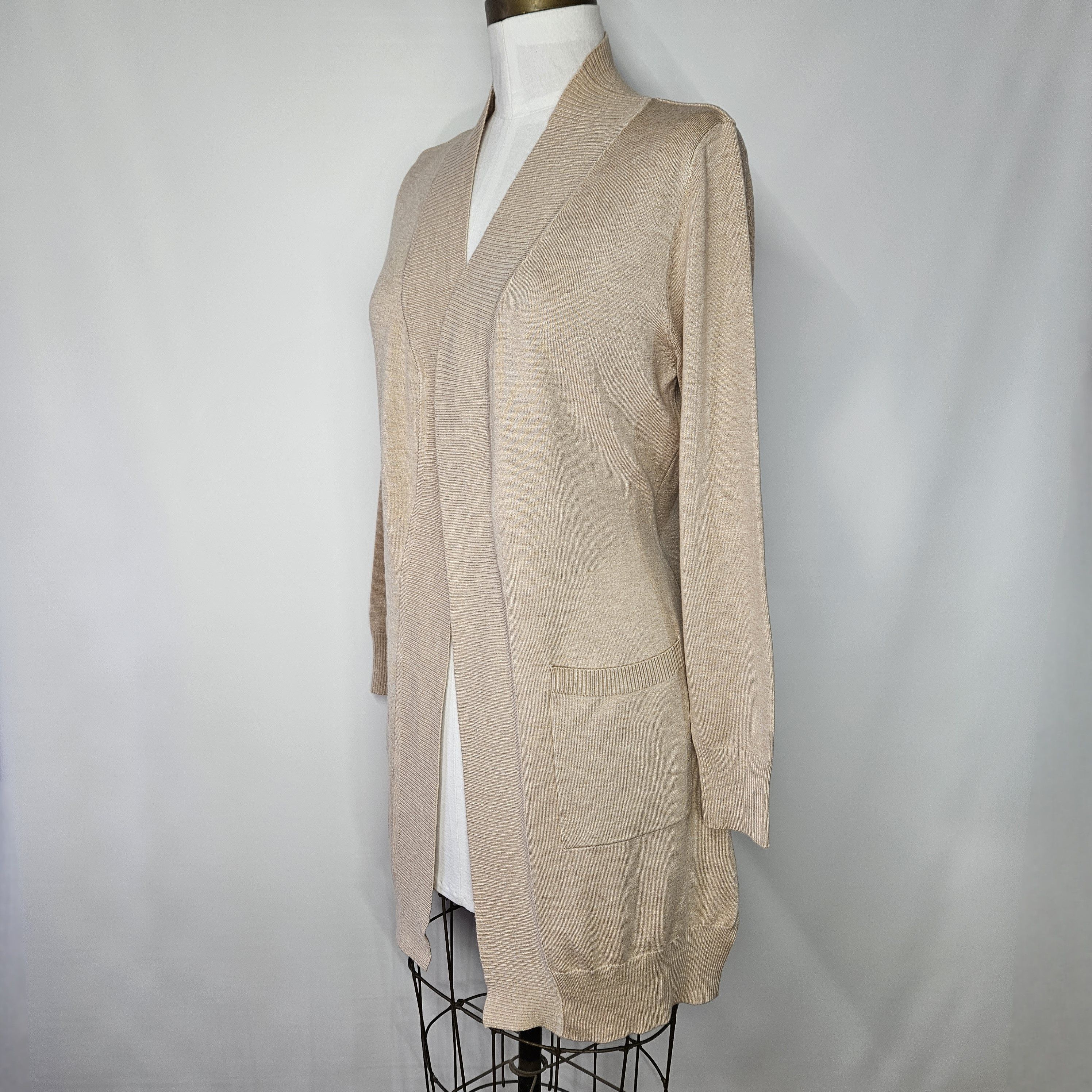 Other Cielo Size L/XL Duster 34" Cardigan Beige Khaki Open Front Size L / US 10 / IT 46 - 2 Thumbnail