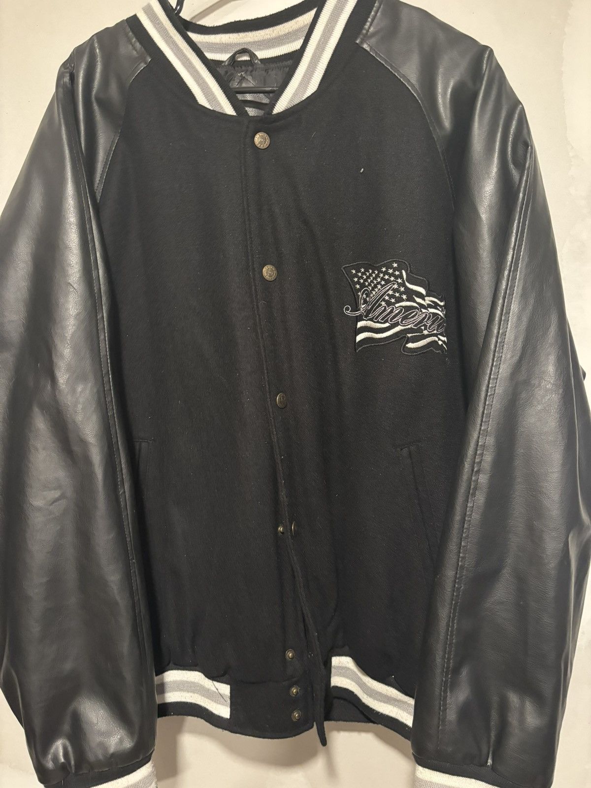 Steve And Barrys × Vintage Vintage Steve & Barry’s Black America Leather Varsity Jacket Size US L / EU 52-54 / 3 - 2 Thumbnail