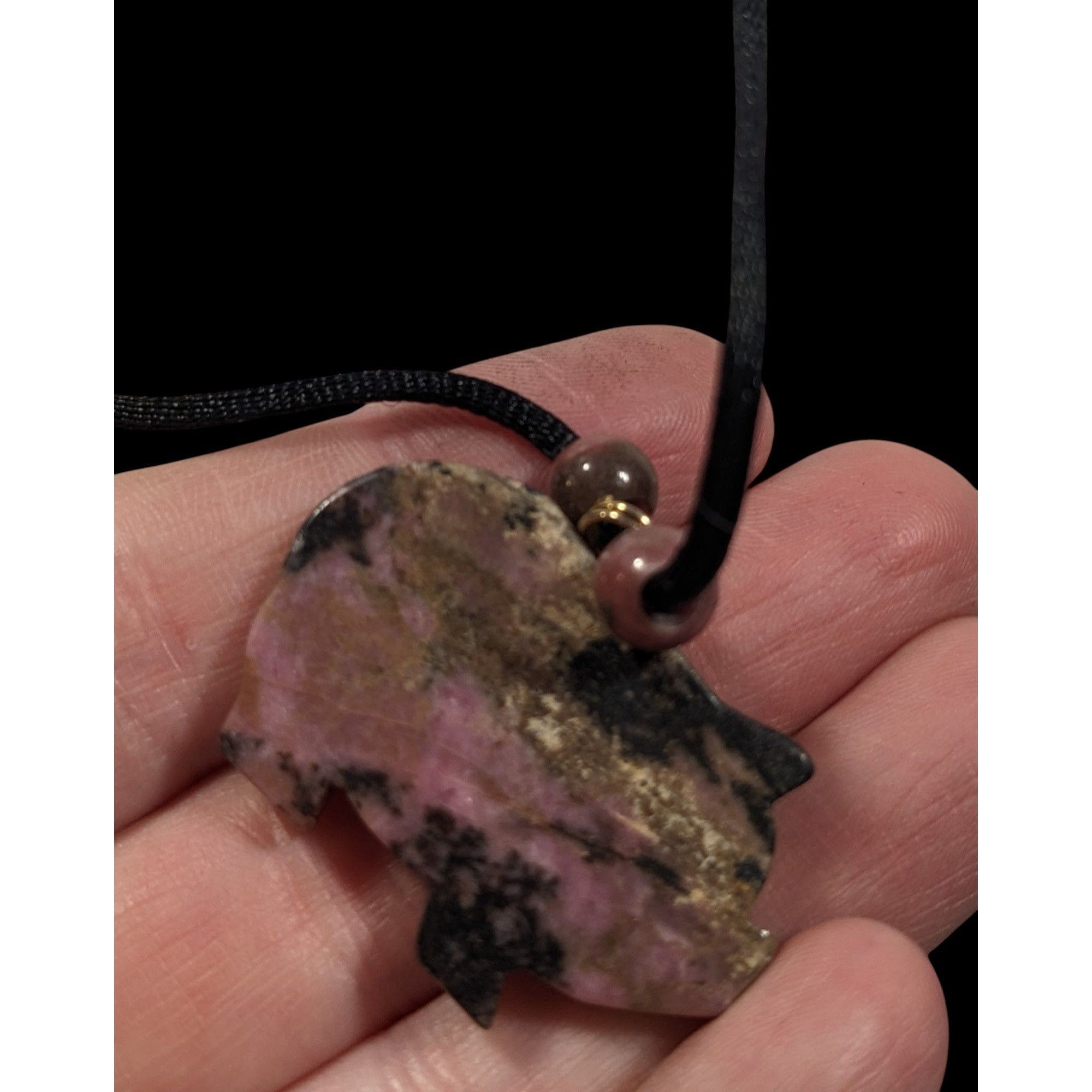 Other Carved Pink And Black Rhodonite Pig Pendant Necklace Size ONE SIZE - 3 Thumbnail