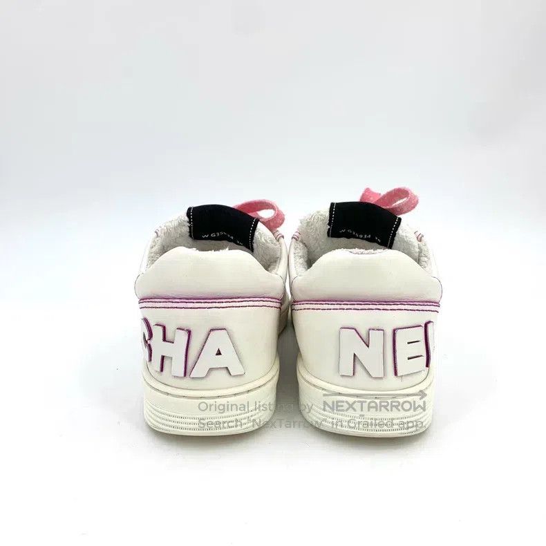 Chanel Chanel White plush lace-lacing sneakers Size US 7.5 / IT 37.5 - 4 Thumbnail