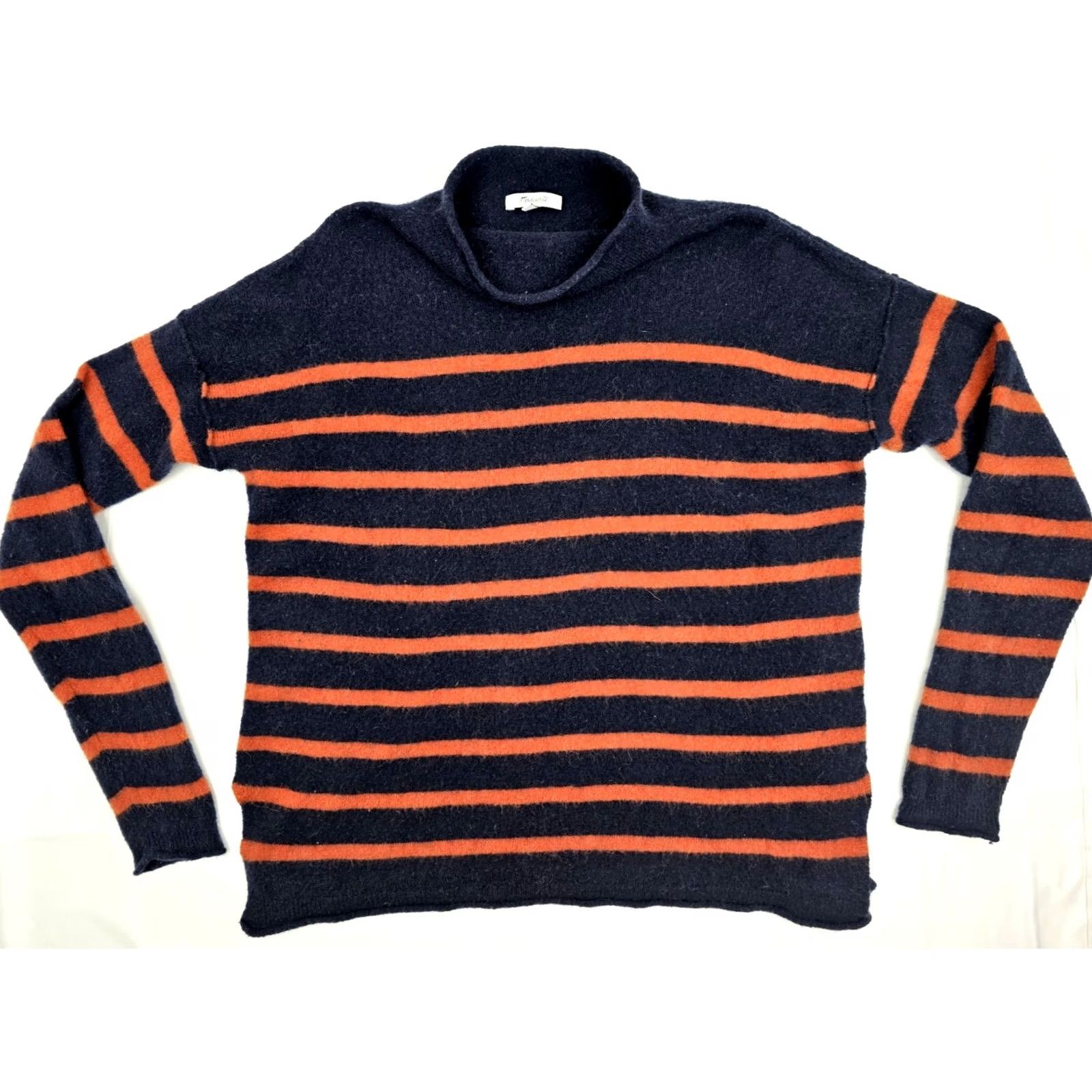 Madewell Madewell Cardigan Sweater Women M Blue Orange Wool Alpaca Knit Pullover Mock Neck Pockets Striped Bohemian Classic Retro Fall Spring Winter Size M / US 6-8 / IT 42-44 - 2 Thumbnail