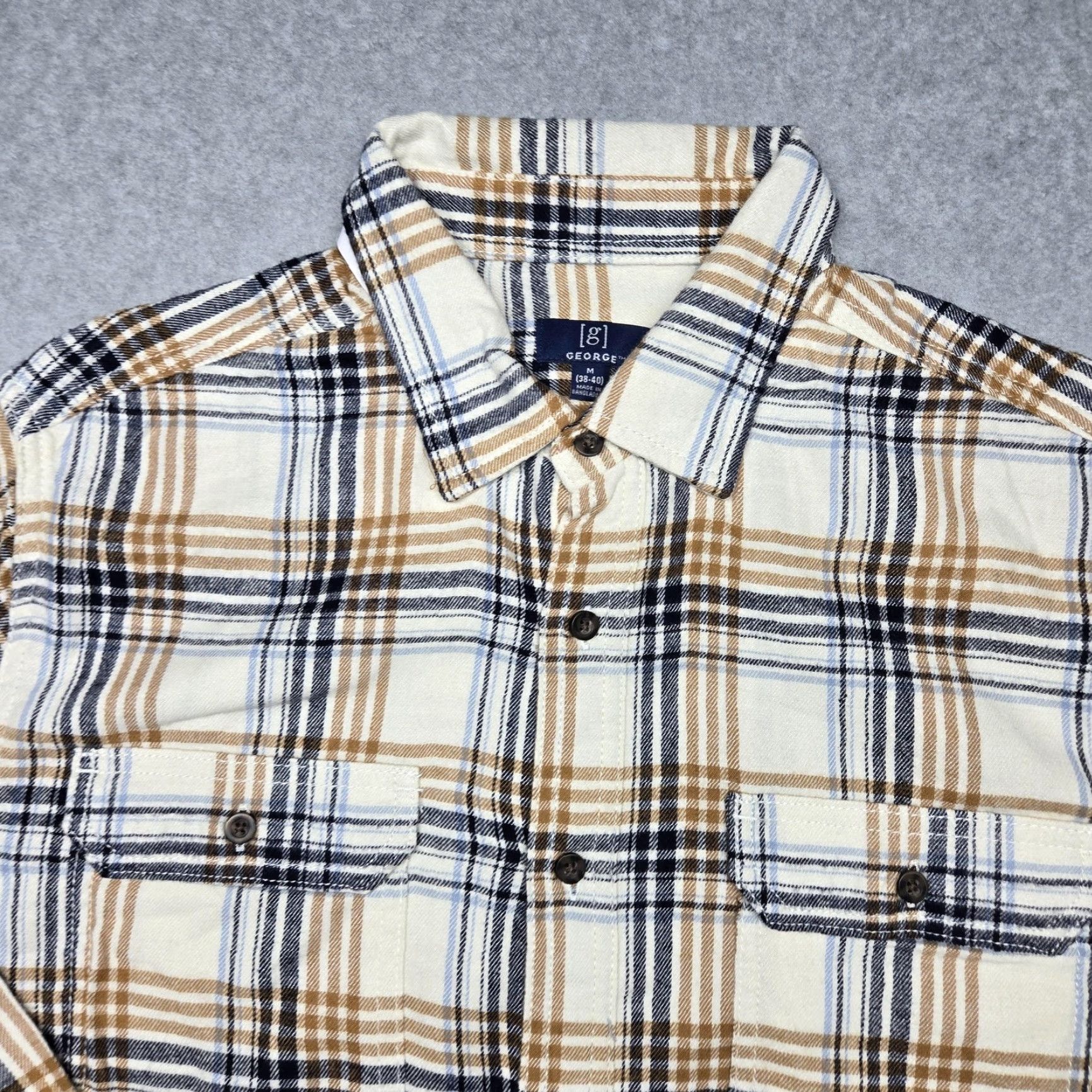 George George Shirt Mens Medium Beige Plaid Flannel Button-Up Long Sleeve Casual Size US M / EU 48-50 / 2 - 3 Thumbnail