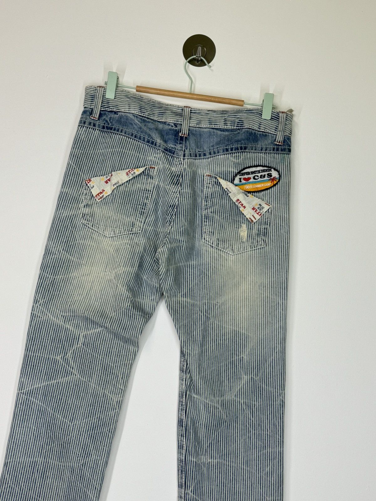 Hysteric Glamour × Japanese Brand Distressed Striped Patches i ❤️ Copper Smith Denim Jeans Size US 31 - 11 Thumbnail