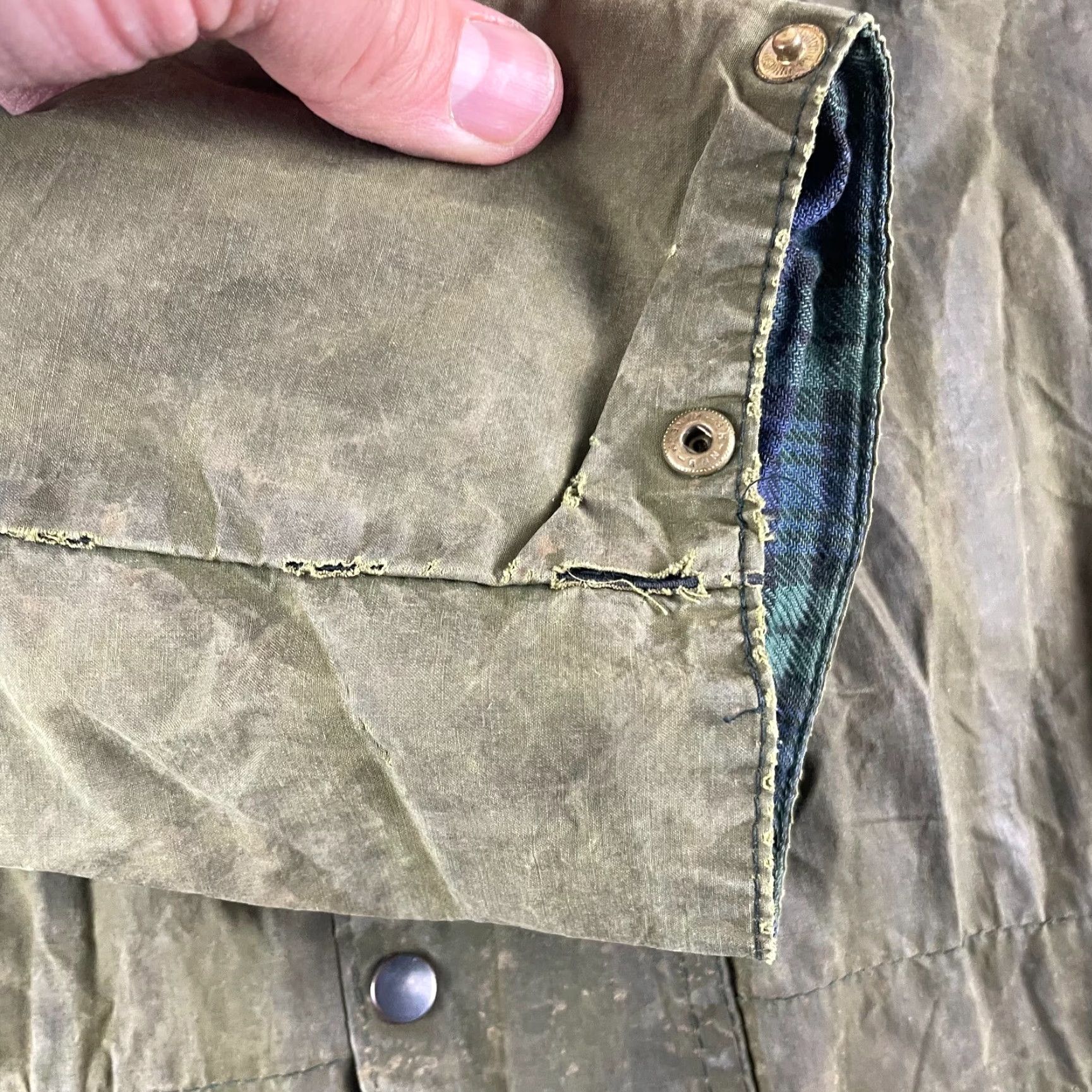 Barbour VINTAGE Barbour Jacket Durham Waxed A5 Men C38 Olive Tartan Plaid Lined Hooded Outdoors Size US XXS / EU 40 - 6 Thumbnail