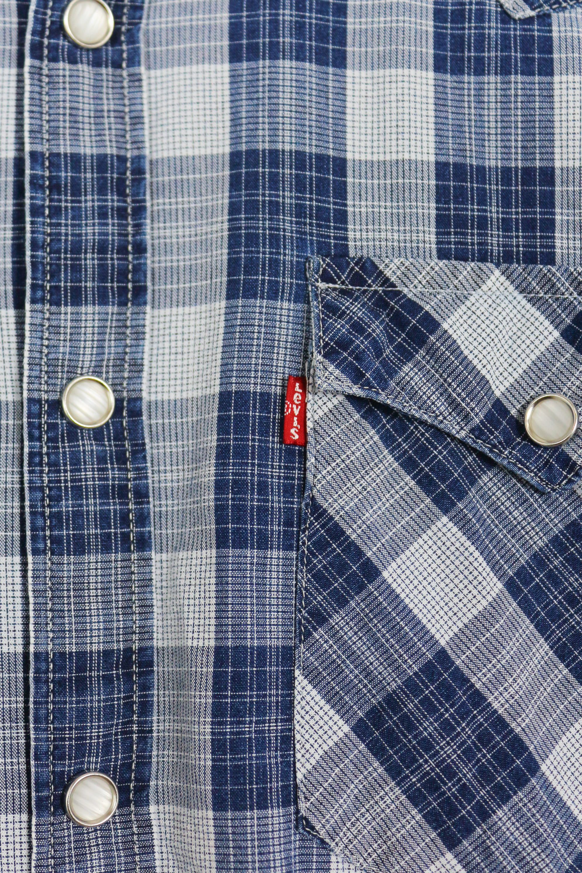 Levi's × Levi's Vintage Clothing × Western Mountaineering Levis Barstow Western Logo Blue Indigo Check Shirt Size US S / EU 44-46 / 1 - 5 Thumbnail