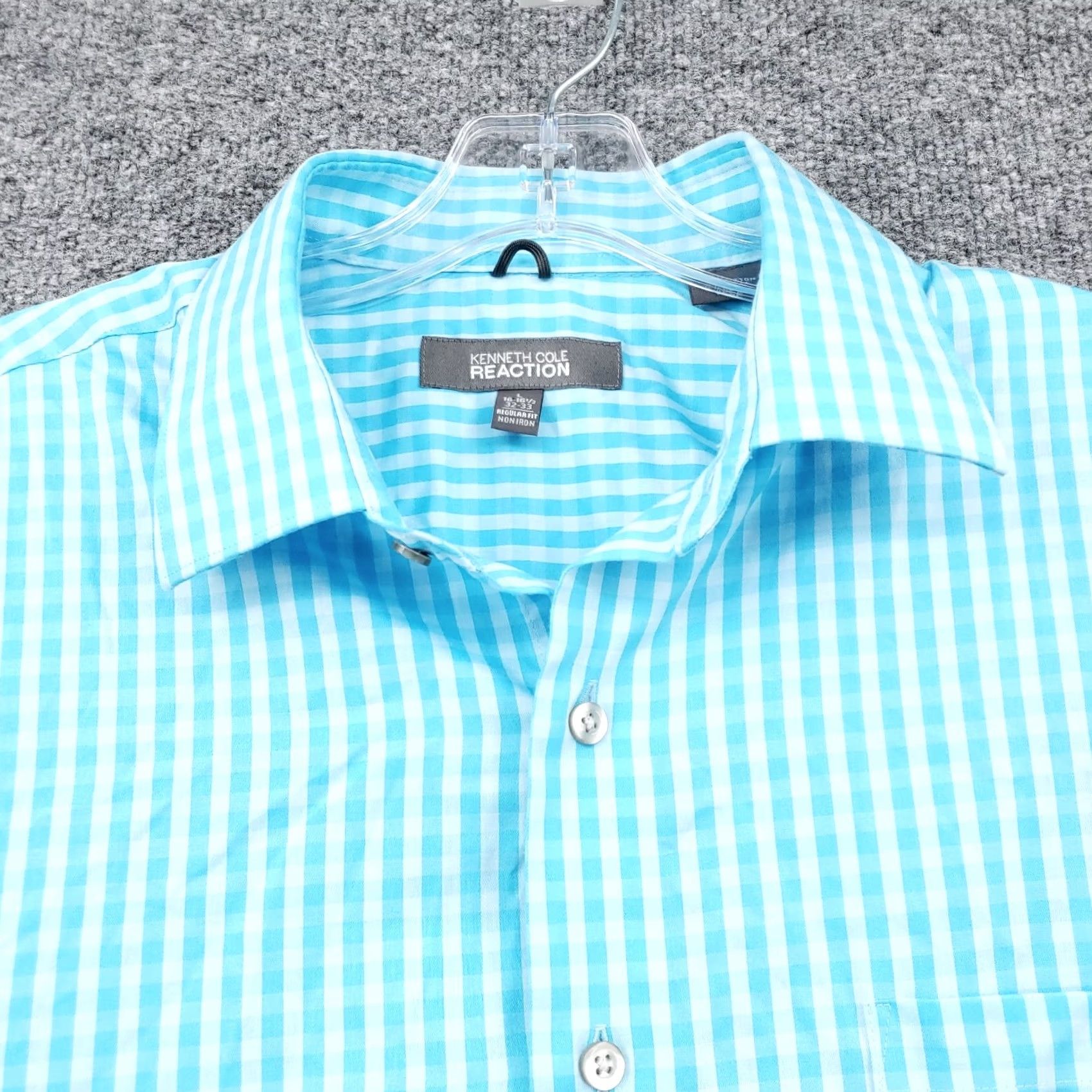 Kenneth Cole Kenneth Cole Reaction Shirt Mens L Blue Dress Button Check Non Iron Size 42R - 6 Thumbnail