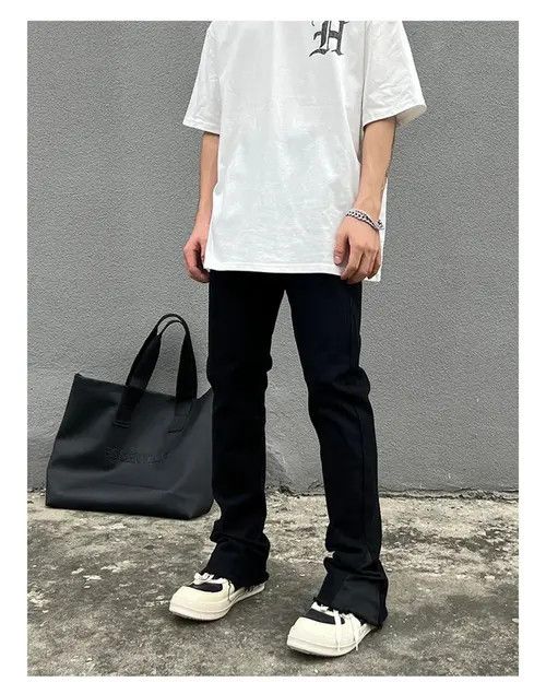 Japanese Brand × Vintage Y2K Black Flared Baggy Leg Jeans Size US 31 - 1 Thumbnail