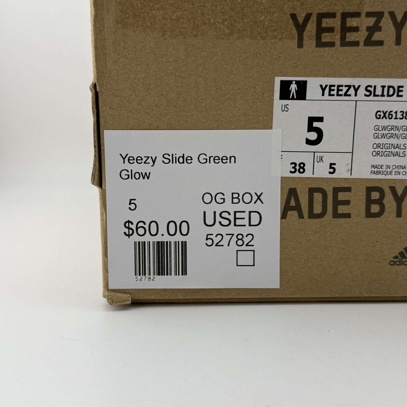 Adidas Yeezy Slide Green Glow 5 Used OG Box GX6138 Size US 5 / EU 37 - 9 Thumbnail