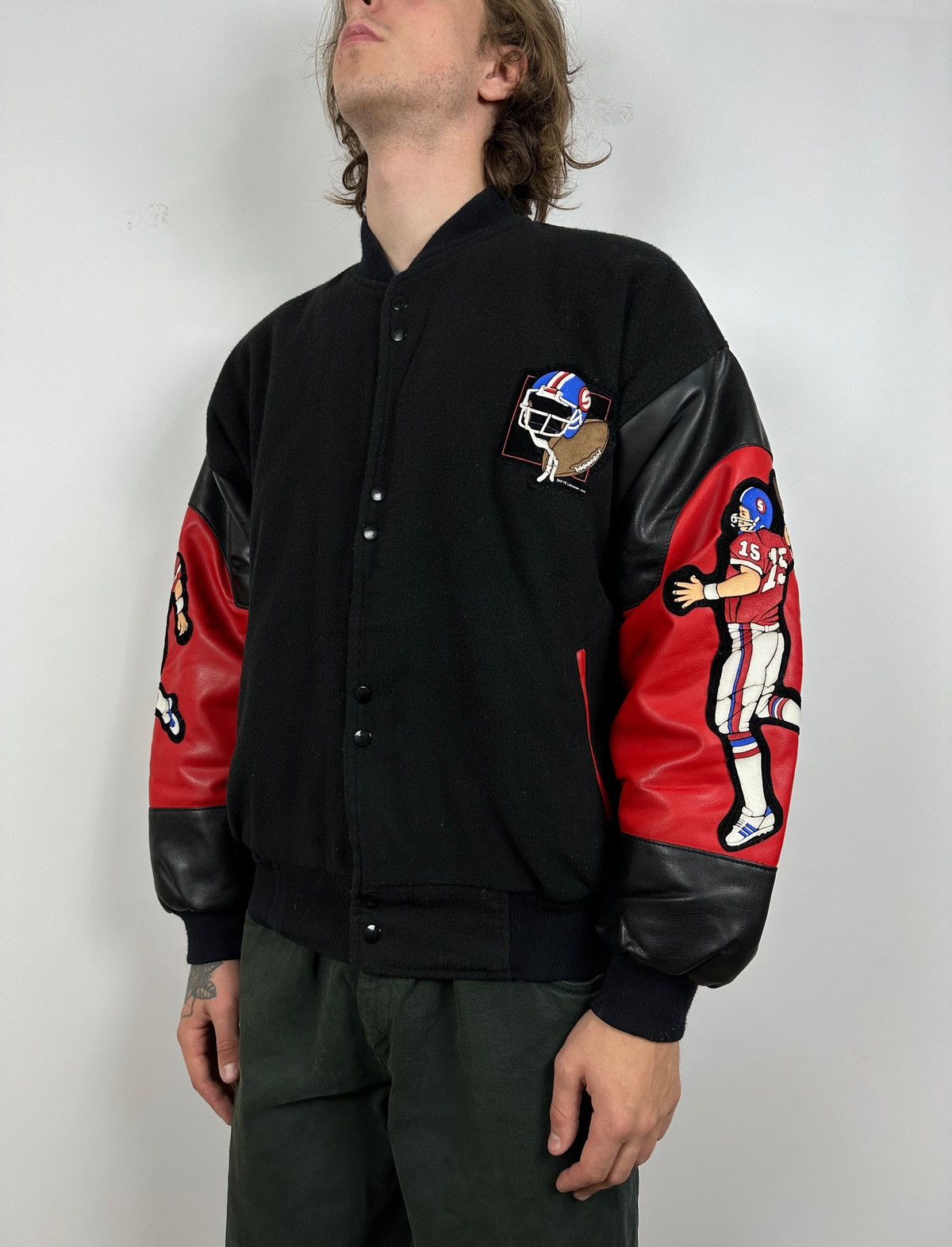 90s Vintage Super Bowl USA Zip It Varsity Bomber Jacket