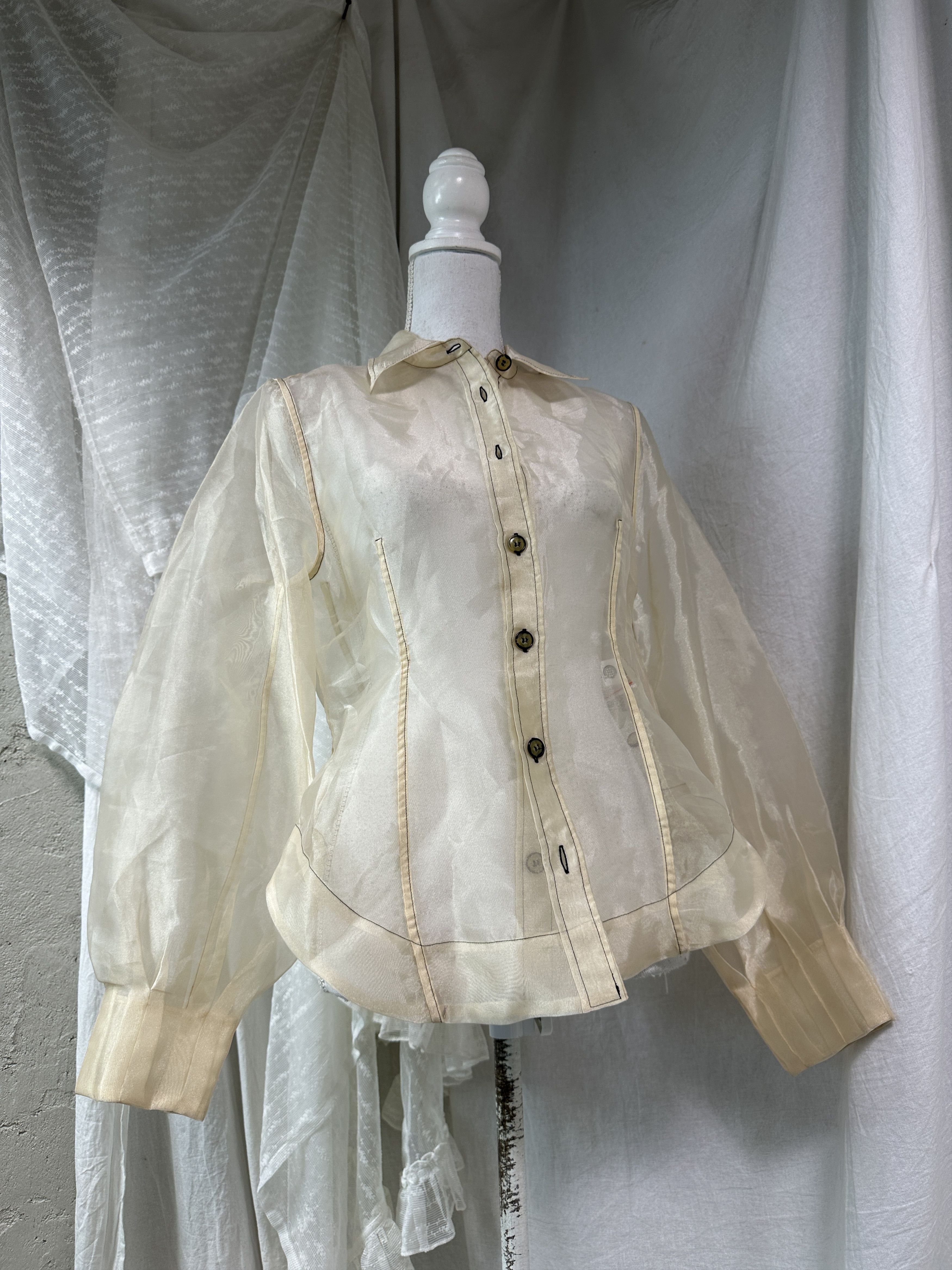 Ganni Vintage Ganni Sheer Oversize Nude Puffy Sleeves Shirt Y2K Size M / US 6-8 / IT 42-44 - 1 Thumbnail