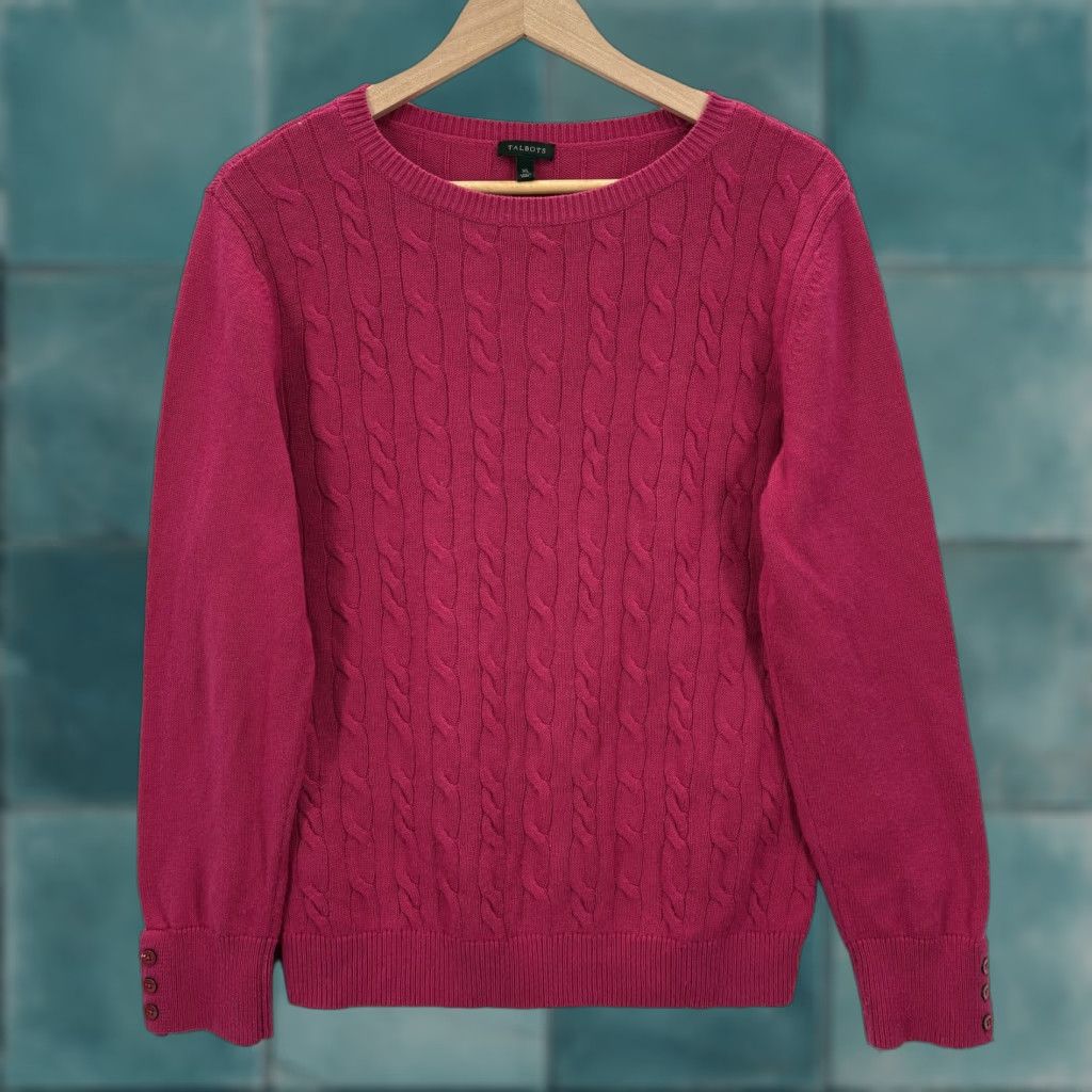 Talbots Talbots Sweater Womens XL Pink Cable Knit Lambswool Blend Button Cuff Pullover Size XL / US 12-14 / IT 48-50 - 1 Thumbnail