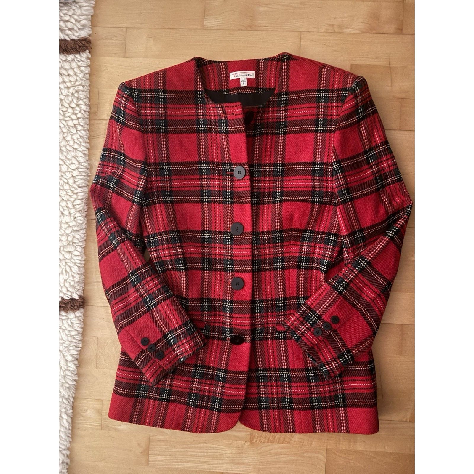 Talbots VTG Talbots Jacket Red Tartan Plaid Collarless Blazer 8 Size M / US 6-8 / IT 42-44 - 2 Thumbnail