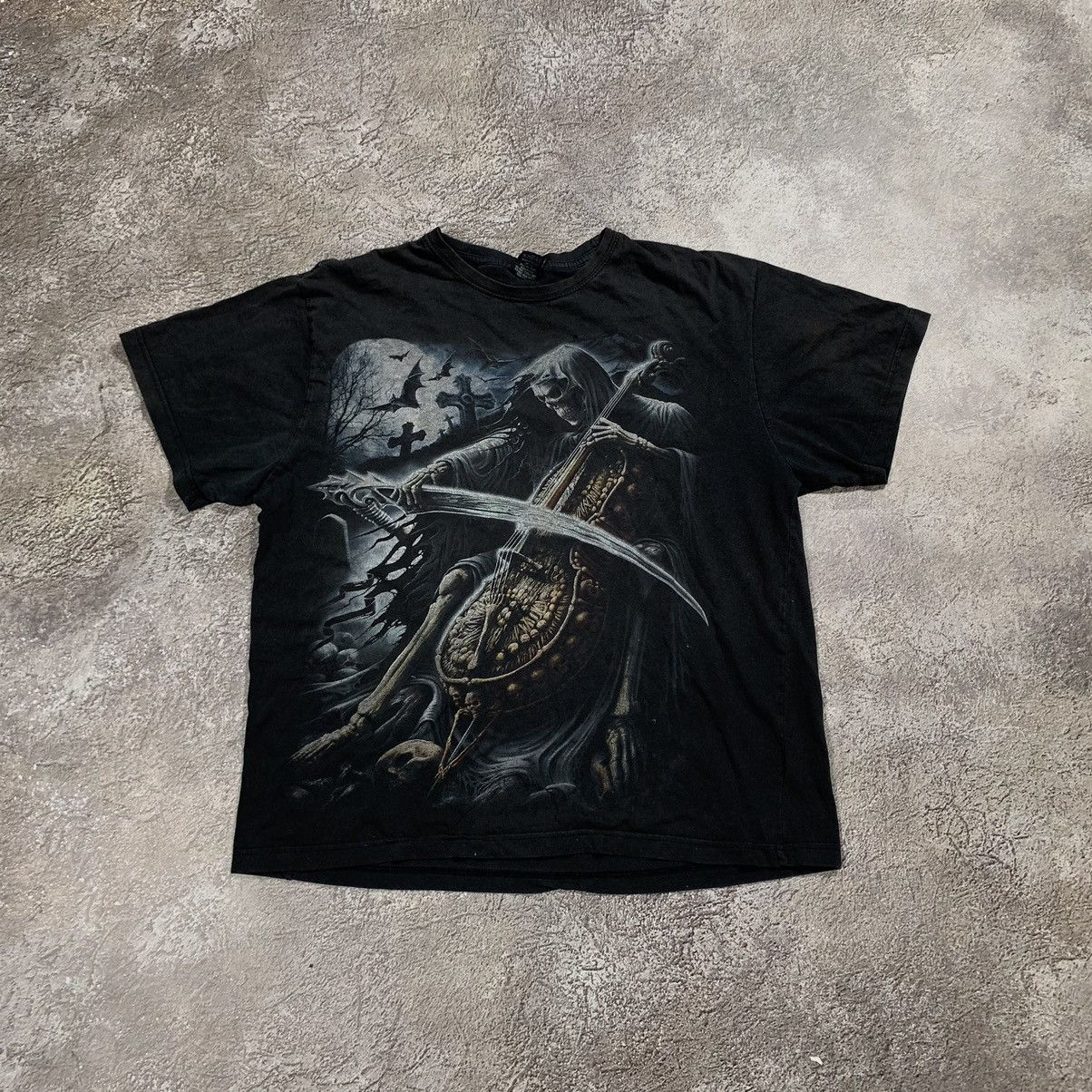 Vintage Vintage 90s Graphic Tee Skeleton Horror Grim Reaper Dark Gru Size US XL / EU 56 / 4 - 1 Thumbnail