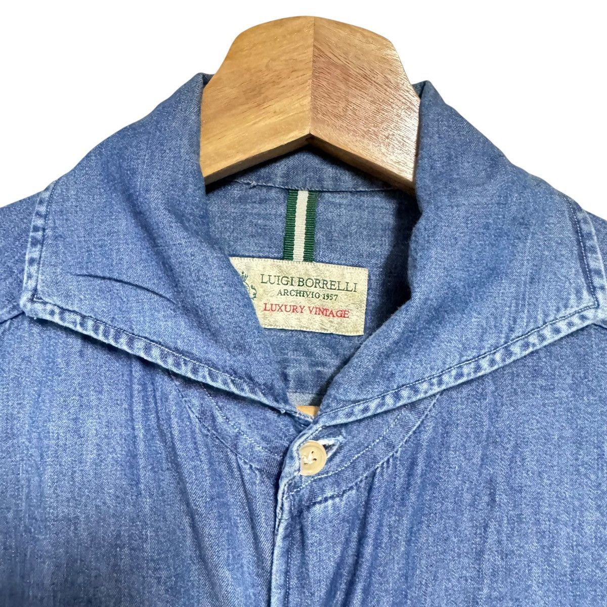 Luigi Borrelli Luigi Borrelli Luxury Vintage Denim Sailor Shirt Size US M / EU 48-50 / 2 - 7 Thumbnail
