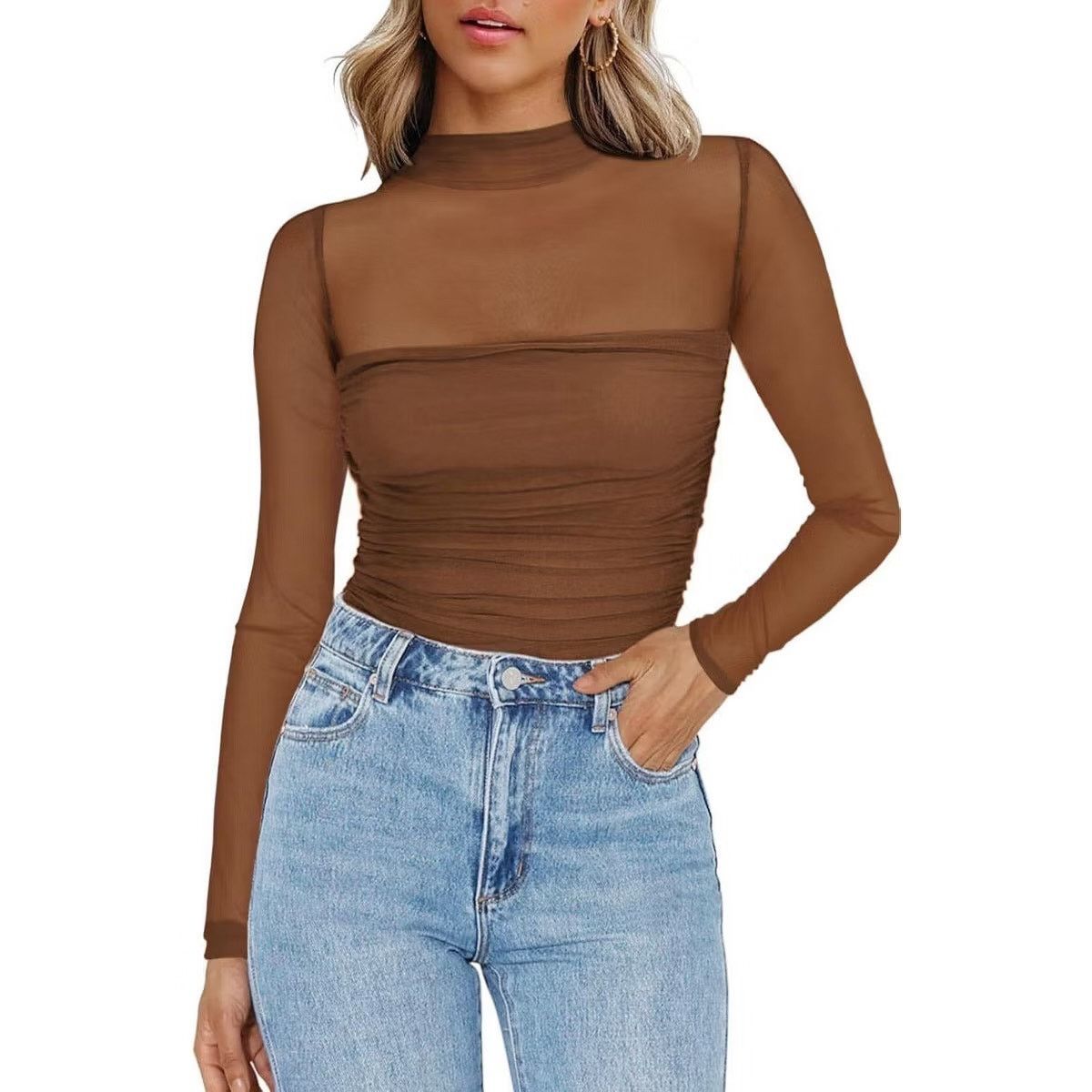 Other Long Sleeve Top Sexy Casual Mock Turtle Neck See Shirts Size L / US 10 / IT 46 - 1 Thumbnail