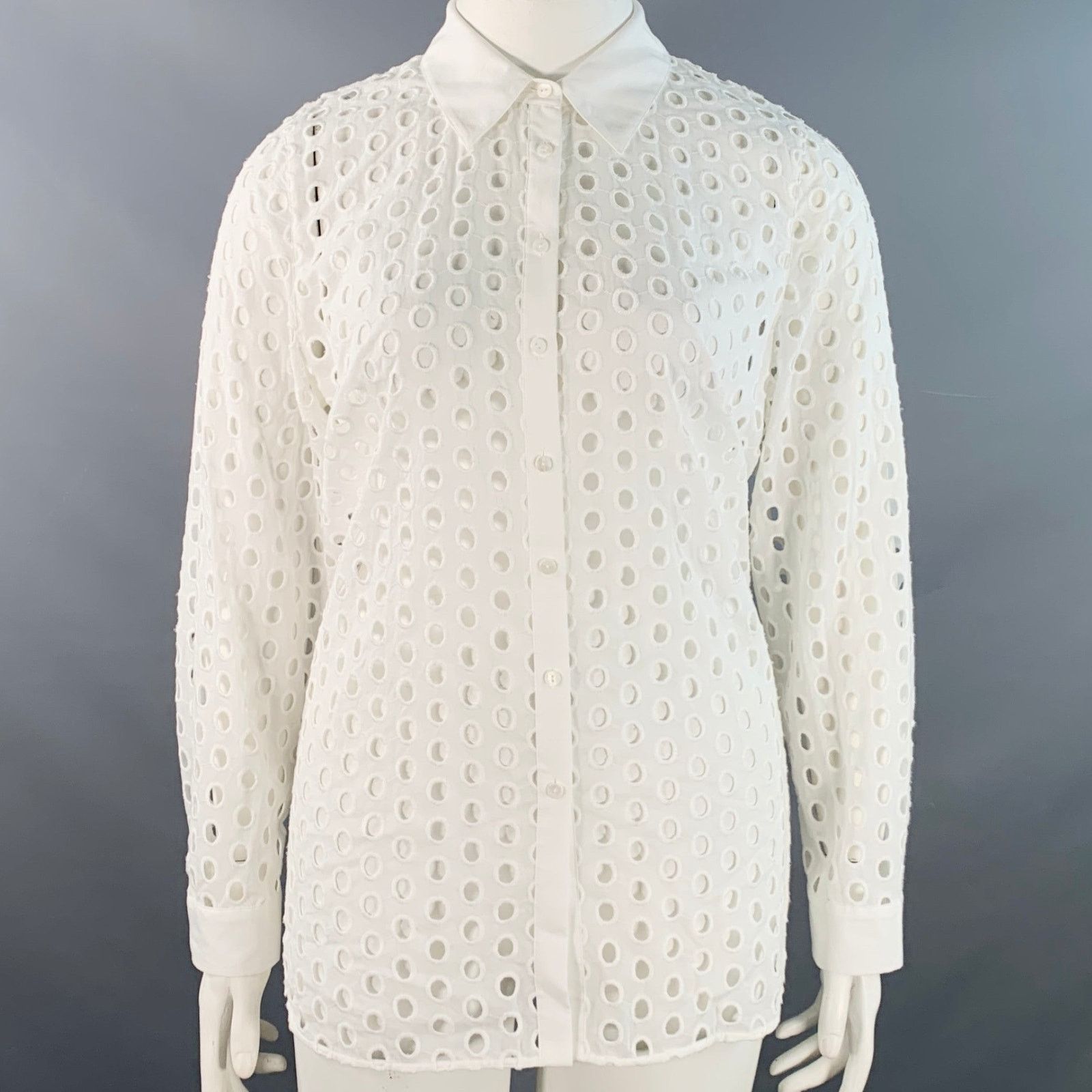 L'AGENCE L'AGENCE Size L White Cotton Eyelet Button Up Shirt Size L / US 10 / IT 46 - 1 Thumbnail