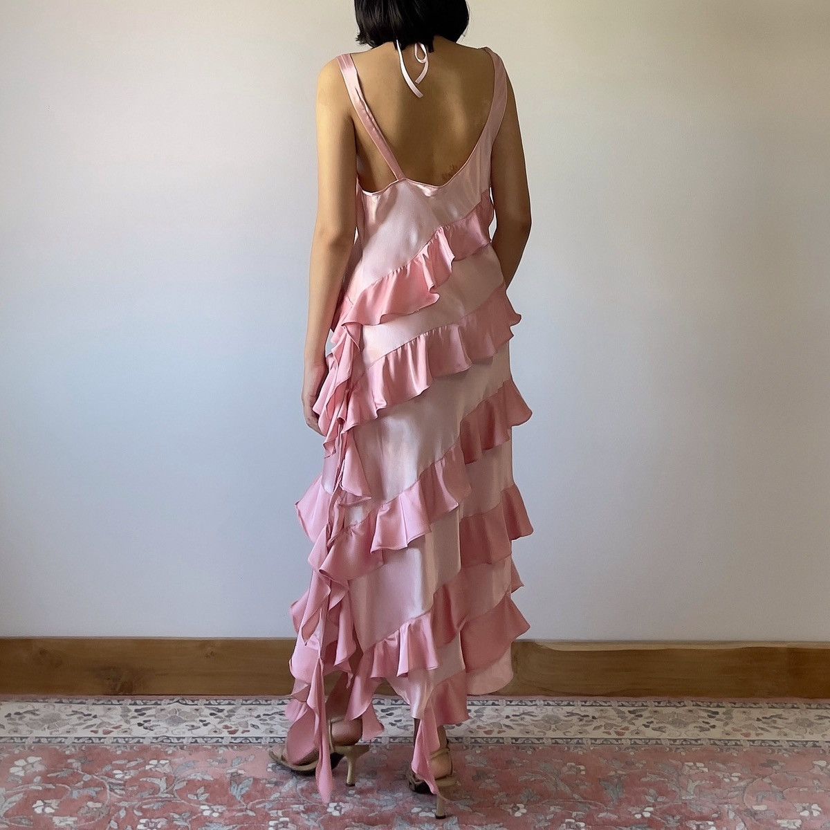 Victoria's Secret × Vintage Vintage VS Pink Ruffle Satin Dress (Small) Size S / US 4 / IT 40 - 16 Thumbnail