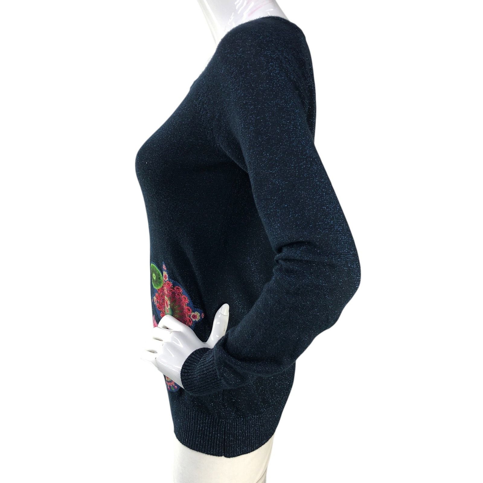 Desigual Desigual Size S Sweater Floral Embroidery Metallic Navy Blue Size S / US 4 / IT 40 - 5 Thumbnail