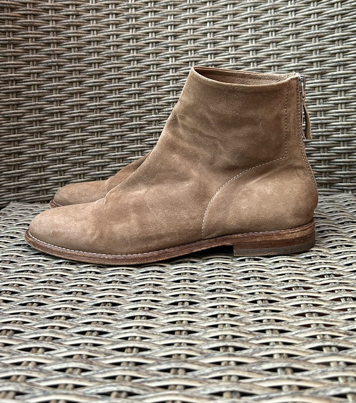 Handmade × MoMA MOMA Marrone Suede Zip Ankle Boots Beige Made In Italy Size US 8 / IT 38 - 1 Thumbnail