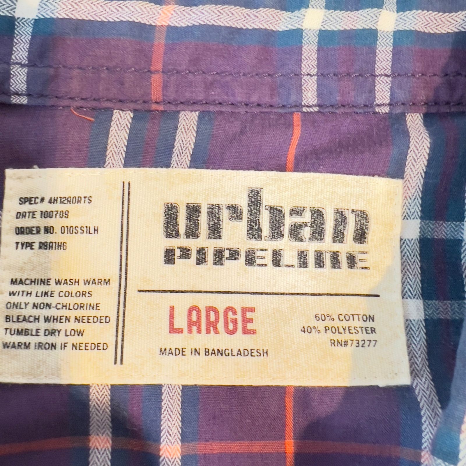 Urban Pipeline Urban Pipeline Button Shirt Men's Large Purple Plaid Pocket Size US L / EU 52-54 / 3 - 2 Thumbnail