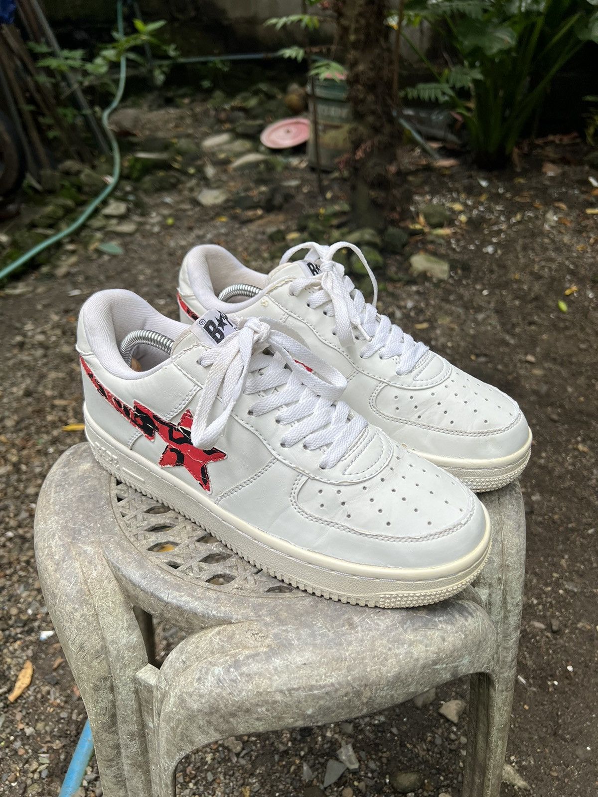 Pre-owned Bape X Nigo Og Bape Sta Leopard Camo Shoes In White