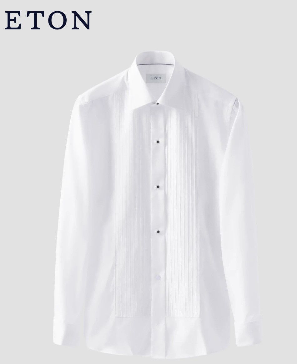 Eton Eton White Plissé Tuxedo Shirt-Size 47 / 18.5-French Cuff Size US XL / EU 56 / 4 - 1 Thumbnail