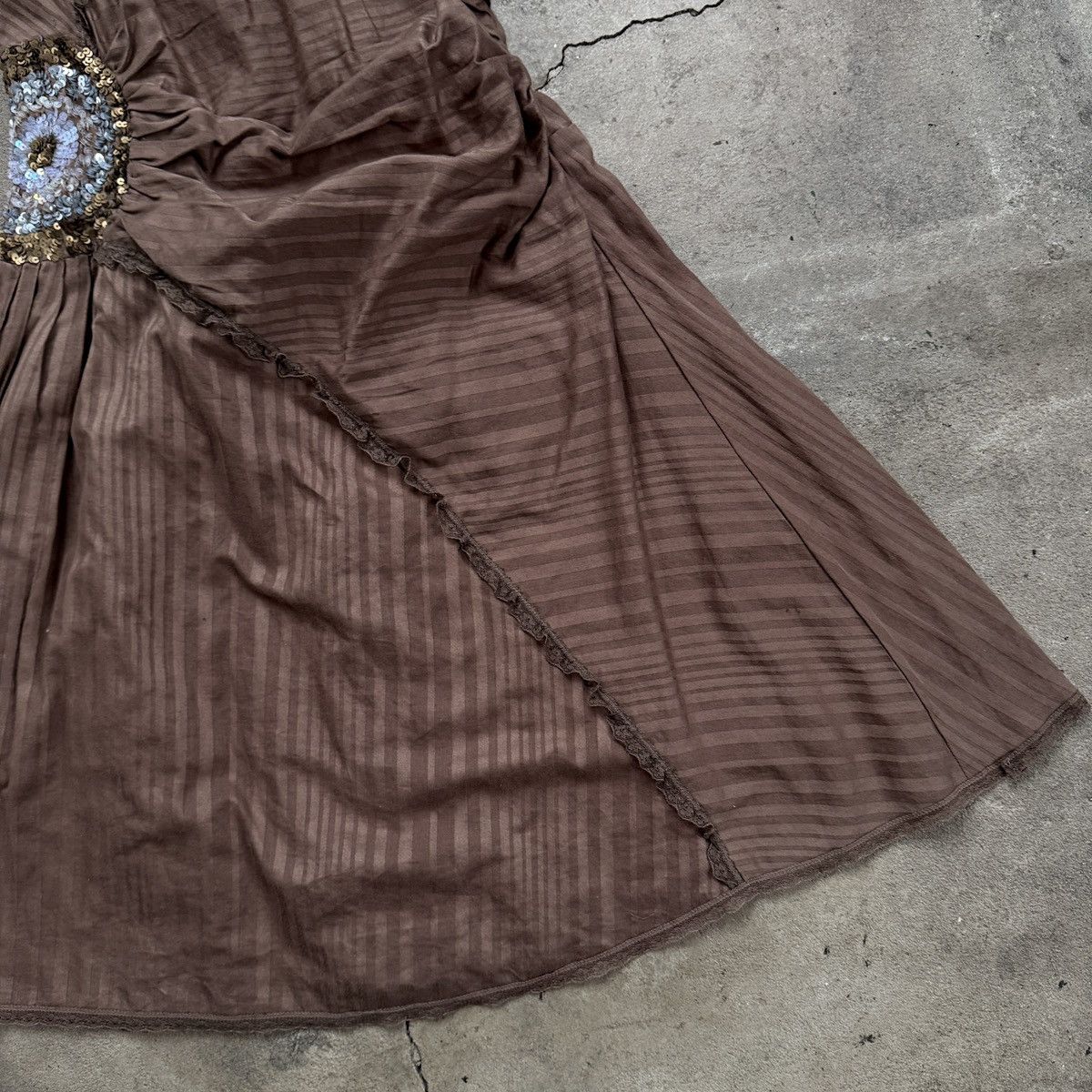 Japanese Brand × Vintage Morgan De Toi Brown Striped Babydoll Dress Size S / US 4 / IT 40 - 4 Thumbnail