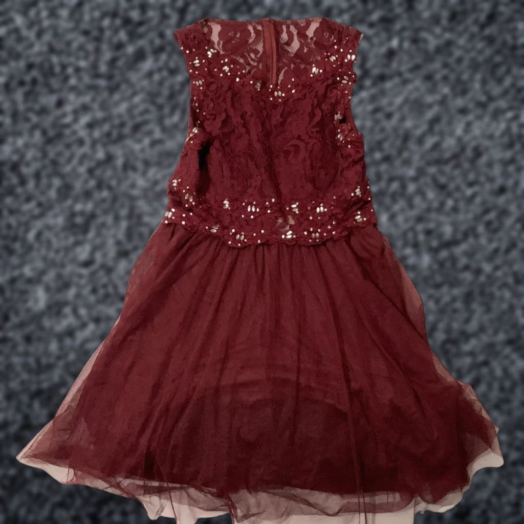 Vintage Juno Dress Womens Large Burgundy Lace Tulle Embellished Party Made USA 1067 Size L / US 10 / IT 46 - 1 Thumbnail