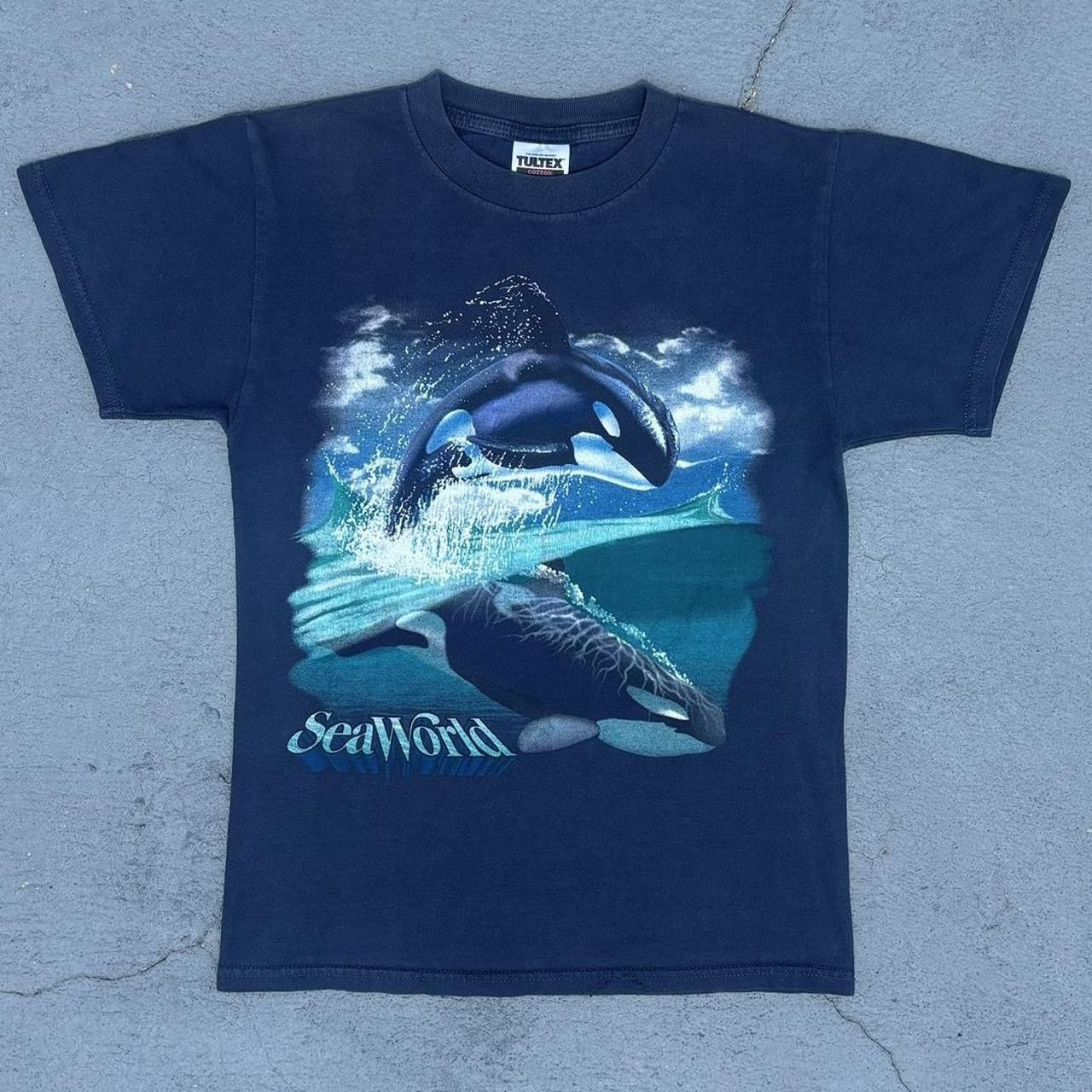 Tultex Vintage 90s Blue Seaworld Whale Tee Shirt Size US S / EU 44-46 / 1 - 1 Thumbnail