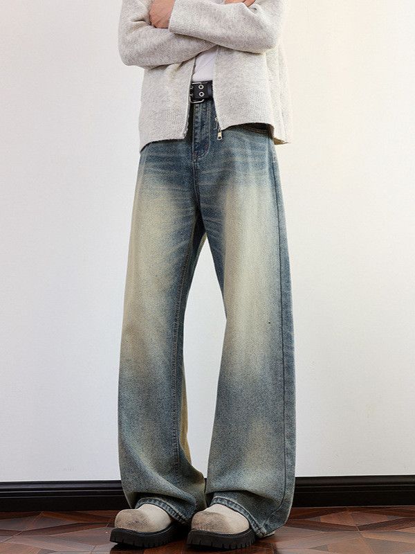 Vintage Men's loose washed gradient distressed retro straight jeans Size US 32 / EU 48 - 2 Thumbnail